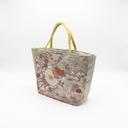 Ethereal Weave obi handbag made from a vintage Japanese obi, with a taiko drum, clouds and chrysanthemums, view 6