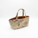 Modern Heritage obi handbag made from a vintage Japanese obi, with a great folding fan in gold and dusty rose, view 5
