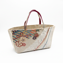 Upcycled Charm obi handbag made from a vintage Japanese obi, with red, blue and ivory peonies swept in gold, view 5