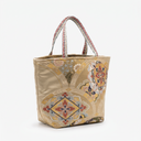Sacred Brocade obi handbag made from a vintage Japanese obi, with floral roundels and scrolling vines, view 4