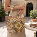 Golden Elegance obi handbag made from a vintage Japanese obi, with a large gold and blue-green flower medallion, view 2