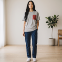 Velvet Sky Kimono Pocket T-Shirt with a pocket of vintage kimono silk, with a crimson kanoko shibori fawn-spot pattern, view 5