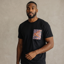 Soft Heritage Kimono Pocket T-Shirt with a pocket of vintage kimono silk, with a single blooming botan peony, view 4