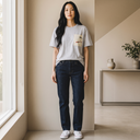 Crafted Silence Kimono Pocket T-Shirt with a pocket of vintage kimono silk, with noshi celebration ribbons of tiny blossoms, view 5