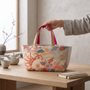 Opulent Brocade obi handbag made from a vintage Japanese obi, with a taiko drum, clouds and chrysanthemums, view 2