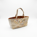 Modern Heritage obi handbag made from a vintage Japanese obi, with a great folding fan in gold and dusty rose, view 4