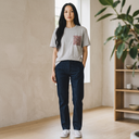 Hana Echo Ed. 01 Kimono Pocket T-Shirt with a pocket of vintage kimono silk, with a rose, plum and amber peony arabesque, view 5