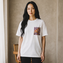 Soft Heritage Kimono Pocket T-Shirt with a pocket of vintage kimono silk, with a single blooming botan peony, view 3