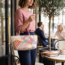 Upcycled Charm obi handbag made from a vintage Japanese obi, with red, blue and ivory peonies swept in gold, view 3