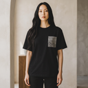 Sacred Stitch Ed. 01 Kimono Pocket T-Shirt with a pocket of vintage Oshima tsumugi silk in a black and cream crosshatch weave, view 4