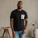 Crafted Flow Kimono Pocket T-Shirt with a pocket of vintage kimono silk, with pale plum blossoms and a band of gold, view 4