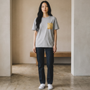 Golden Weave Ed. 02 Kimono Pocket T-Shirt with a pocket of vintage Nishijin-ori kimono silk in a golden shippo seven-treasures lattice, view 5