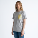 Golden Autumn Kimono Pocket T-Shirt with a pocket of vintage kimono silk in a green and gold ryusui flowing-water pattern, view 5