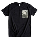 Kyoto Mood Kimono Pocket T-Shirt with a pocket of vintage kimono silk, with a charcoal kanoko fawn-spot pattern, view 7