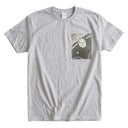 Kyoto Mood Kimono Pocket T-Shirt with a pocket of vintage kimono silk, with a charcoal kanoko fawn-spot pattern, view 8