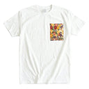 Endless Blossom Kimono Pocket T-Shirt with a pocket of vintage kimono silk, with crimson chrysanthemums and a small butterfly, view 3