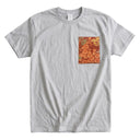 Sunset Bloom Ed. 02 Kimono Pocket T-Shirt with a pocket of vintage kimono silk, with coral chrysanthemums on russet and gold, view 5