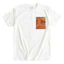 Sunset Bloom Ed. 02 Kimono Pocket T-Shirt with a pocket of vintage kimono silk, with coral chrysanthemums on russet and gold, view 3