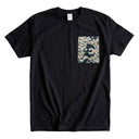 Garden Grace Ed. 01 Kimono Pocket T-Shirt with a pocket of vintage kimono silk, with small chrysanthemums on deep indigo, view 4