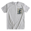 Garden Grace Ed. 01 Kimono Pocket T-Shirt with a pocket of vintage kimono silk, with small chrysanthemums on deep indigo, view 5