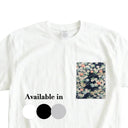 Garden Grace Ed. 01 Kimono Pocket T-Shirt with a pocket of vintage kimono silk, with small chrysanthemums on deep indigo, view 2