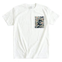 Garden Grace Ed. 01 Kimono Pocket T-Shirt with a pocket of vintage kimono silk, with small chrysanthemums on deep indigo, view 3