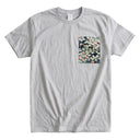 Garden Grace Ed. 05 Kimono Pocket T-Shirt with a pocket of vintage kimono silk, with small chrysanthemums on deep indigo, view 5