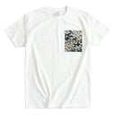 Garden Grace Ed. 05 Kimono Pocket T-Shirt with a pocket of vintage kimono silk, with small chrysanthemums on deep indigo, view 3