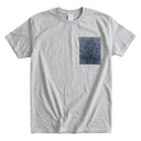 Gentle Craft Kimono Pocket T-Shirt with a pocket of vintage kimono silk, with a pale karakusa vine on deep indigo, view 8