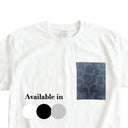 Gentle Craft Kimono Pocket T-Shirt with a pocket of vintage kimono silk, with a pale karakusa vine on deep indigo, view 2