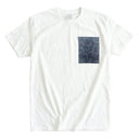 Gentle Craft Kimono Pocket T-Shirt with a pocket of vintage kimono silk, with a pale karakusa vine on deep indigo, view 6