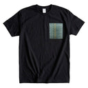 Indigo Wave Kimono Pocket T-Shirt with a pocket of vintage kimono silk in an indigo shima stripe of white, olive and gold, view 7