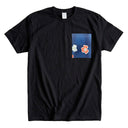 Indigo Flow Ed. 01 Kimono Pocket T-Shirt with a pocket of vintage kimono silk, with white and coral plum blossoms on indigo, view 7