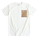 Autumn Breeze Ed. 03 Kimono Pocket T-Shirt with a pocket of vintage kimono silk, with maple leaves and pine on a cream ground, view 3