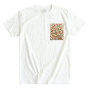Autumn Breeze Ed. 04 Kimono Pocket T-Shirt with a pocket of vintage kimono silk, with maple leaves and pine on a cream ground, view 3