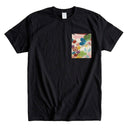 Blossom Spirit Kimono Pocket T-Shirt with a pocket of vintage kimono silk, with cascading maple leaves traced in gold, view 4