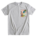 Blossom Spirit Kimono Pocket T-Shirt with a pocket of vintage kimono silk, with cascading maple leaves traced in gold, view 5