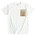 Autumn Breeze Ed. 01 Kimono Pocket T-Shirt with a pocket of vintage kimono silk, with red and gold nanten berry branches, view 3