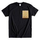Golden Weave Ed. 01 Kimono Pocket T-Shirt with a pocket of vintage Nishijin-ori kimono silk in a golden shippo seven-treasures lattice, view 7