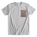 Hana Echo Ed. 04 Kimono Pocket T-Shirt with a pocket of vintage kimono silk, with a rose, plum and amber peony arabesque, view 5