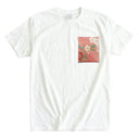 Pink Harmony Ed. 01 Kimono Pocket T-Shirt with a pocket of vintage kimono silk, with pink sakura blossoms and bamboo leaves, view 3