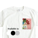 Eternal Blossom Kimono Pocket T-Shirt with a pocket of vintage kimono silk, with a red and green chrysanthemum edged in gold, view 2