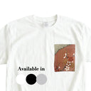 Artisan Memory Kimono Pocket T-Shirt with a pocket of vintage kimono silk, with plum blossom branches in coral and red, view 2