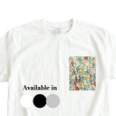 Rose Grace Ed. 01 Kimono Pocket T-Shirt with a pocket of vintage kimono silk, with Taisho-style roses in red, gold and blue, view 2