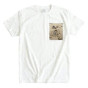Beige Fujin & Raijin Ed. 02 Kimono Pocket T-Shirt with a pocket of vintage Nishijin-ori kimono silk, with the wind god Fujin and thunder god Raijin among clouds, view 3