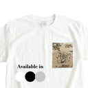 Beige Fujin & Raijin Ed. 03 Kimono Pocket T-Shirt with a pocket of vintage Nishijin-ori kimono silk, with the wind god Fujin and thunder god Raijin among clouds, view 2