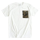 Black & Gold Dragon Ed. 03 Kimono Pocket T-Shirt with a pocket of vintage Nishijin-ori kimono silk, with a coiling gold dragon on black, view 3