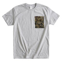 Black & Gold Dragon Ed. 04 Kimono Pocket T-Shirt with a pocket of vintage Nishijin-ori kimono silk, with a coiling gold dragon on black, view 5