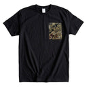 Black & Gold Dragon Ed. 05 Kimono Pocket T-Shirt with a pocket of vintage Nishijin-ori kimono silk, with a coiling gold dragon on black, view 4