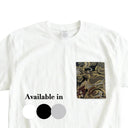 Black & Gold Dragon Ed. 05 Kimono Pocket T-Shirt with a pocket of vintage Nishijin-ori kimono silk, with a coiling gold dragon on black, view 2